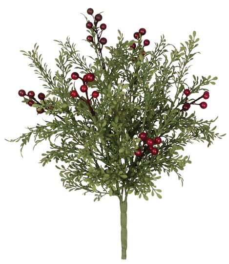 Sullivan's Mini Leaf with Berries Plant, Olive Green and Red Faux Plant Decor for Crafting, Weddings, Home and Holiday Decoration, 12 Inch